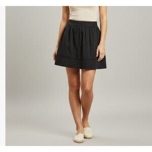 LOFT Mini Skirt Womens Size 8 Black Cotton Gathered A Line Pockets Casual
